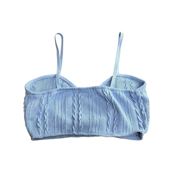 Zara Crop Tank Size Medium Light Blue Cable Knit Sweetheart Coquette Knit Top - Picture 7 of 7